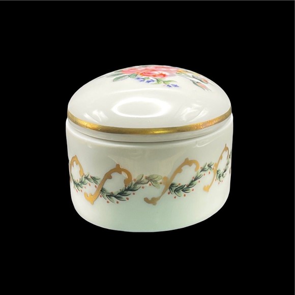 Haviland Limoges Oval Trinket Box Hand Painted Pink Yellow Flowers Gold Trim - Picture 4 of 10